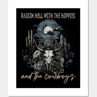 Raisin Hell With The Hippies And The Cowboys Skull Lyrics Bull Leopard Posters and Art